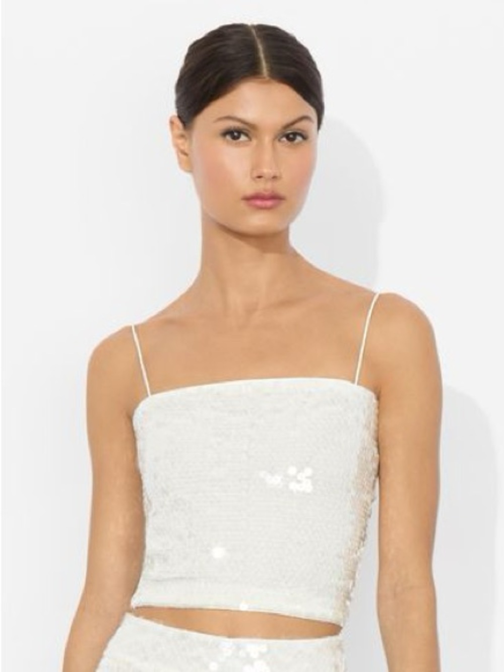 NEW NWT Alice + Olivia Ceresi Sequined Crop Top Off White/Clear Sequin